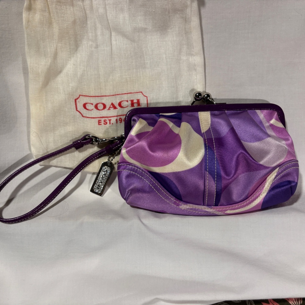 Coach Vintage Purple Silk Wristlet Bag Wallet - Picture 3 of 4